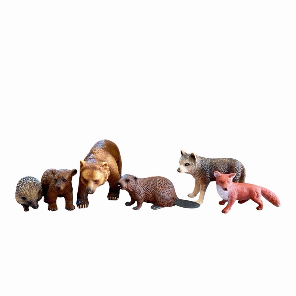 Vintage Schleich Woodland Forest Animals Lot Retired Beaver Wolf Fox Bears (6pc)